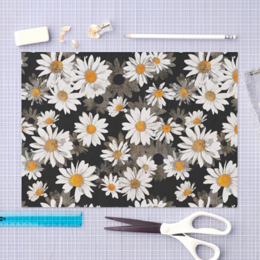 Witte Daisies op Zwarte Bloemen Tissuepapier (Craft)