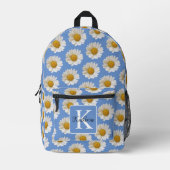 Witte Daisies Patroon Blauw Monogram Bedrukte Rugzak (Voorkant)
