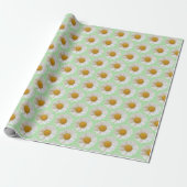 Witte Daisies Patroon Licht Salie Groen Cadeaupapier (Uitgerold)