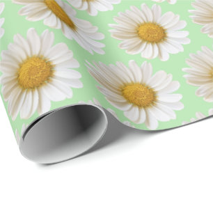 Witte Daisies Patroon Licht Salie Groen Cadeaupapier