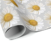 Witte Daisies Patroon Lichtgrijs Cadeaupapier (Rol Hoek)