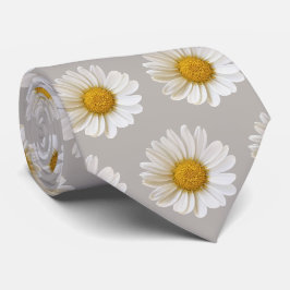 Witte Daisies Patroon op Lichtgrijze Stropdas
