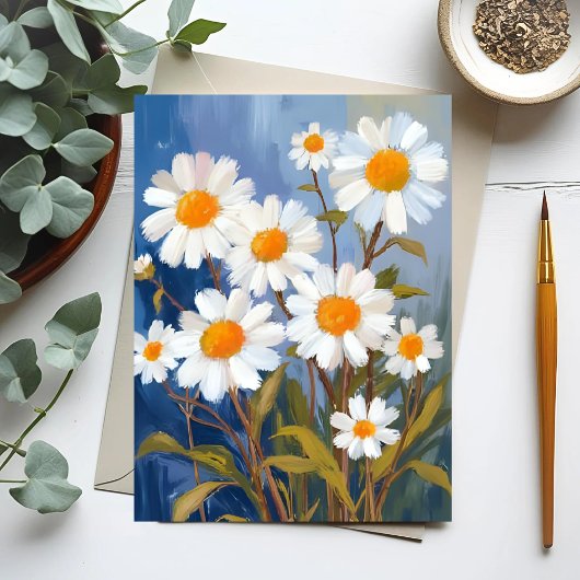 Witte Daisies Waterverf Bloemen Geschilderd Briefkaart