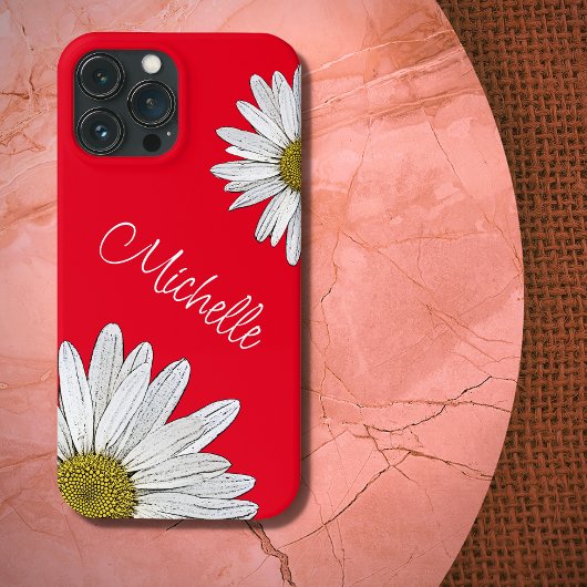 Witte Daisies Whimsical Bloemenrood Case-Mate iPhone Case