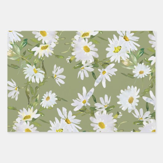 Witte Daisy Baby shower Pastel groene tuin Inpakpapier Vel (Voorkant 2)