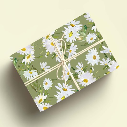 Witte Daisy Baby shower Pastel groene tuin Inpakpapier Vel