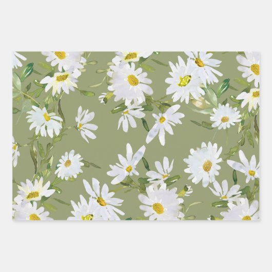 Witte Daisy Baby shower Pastel groene tuin Inpakpapier Vel (Voorkant 2)