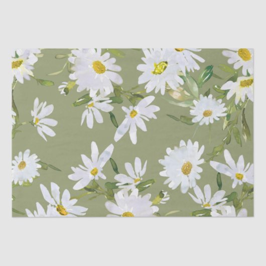 Witte Daisy Baby shower Pastel groene tuin Tissuepapier (Voorkant)