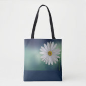 Witte Daisy Blauw/Blauwgroen Achtergrond Tote Bag (Voorkant)