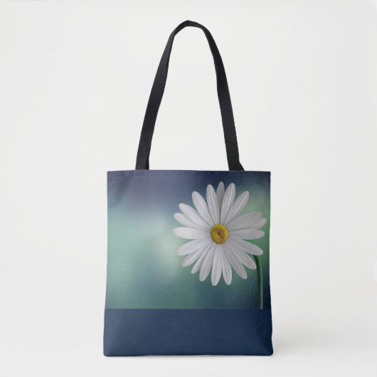 Witte Daisy Blauw/Blauwgroen Achtergrond Tote Bag (Voorkant)