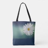 Witte Daisy Blauw/Blauwgroen Achtergrond Tote Bag (Achterkant)