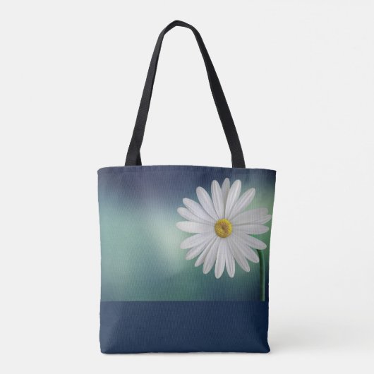Witte Daisy Blauw/Blauwgroen Achtergrond Tote Bag (Achterkant)