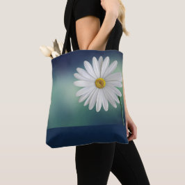 Witte Daisy Blauw/Blauwgroen Achtergrond Tote Bag