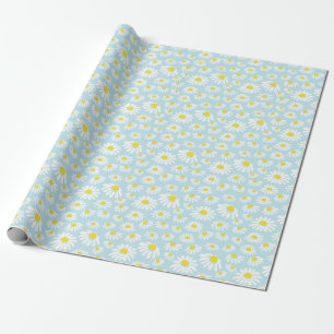 Witte Daisy Blauwe Achtergrond Naadloos Cadeaupapier