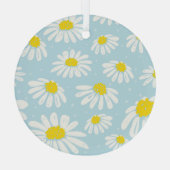Witte Daisy Blauwe Achtergrond Naadloos Glas Ornament (Achterkant)