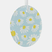Witte Daisy Blauwe Achtergrond Naadloos Glas Ornament (Voorkant Rechts)