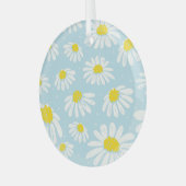 Witte Daisy Blauwe Achtergrond Naadloos Glas Ornament (Voorkant links)