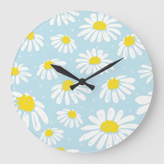 Witte Daisy Blauwe Achtergrond Naadloos Grote Klok (Voorkant)