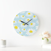 Witte Daisy Blauwe Achtergrond Naadloos Grote Klok (Huis)