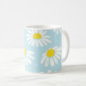 Witte Daisy Blauwe Achtergrond Naadloos Koffiemok (Voorkant rechts)