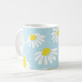 Witte Daisy Blauwe Achtergrond Naadloos Koffiemok (Voorkant links)