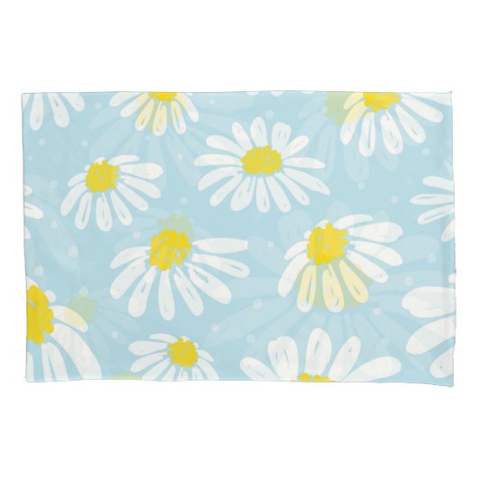 Witte Daisy Blauwe Achtergrond Naadloos Kussensloop (Voorkant)