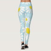 Witte Daisy Blauwe Achtergrond Naadloos Leggings (Achterkant)