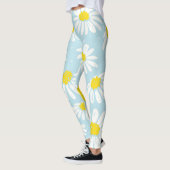 Witte Daisy Blauwe Achtergrond Naadloos Leggings (Links)