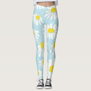Witte Daisy Blauwe Achtergrond Naadloos Leggings