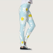 Witte Daisy Blauwe Achtergrond Naadloos Leggings (Rechts)