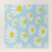 Witte Daisy Blauwe Achtergrond Naadloos Legpuzzel (Horizontaal)