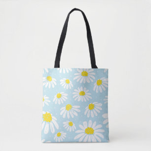 Witte Daisy Blauwe Achtergrond Naadloos Tote Bag