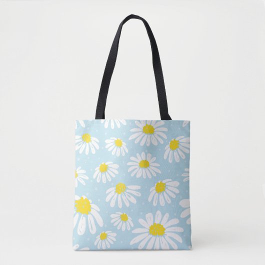 Witte Daisy Blauwe Achtergrond Naadloos Tote Bag (Voorkant)