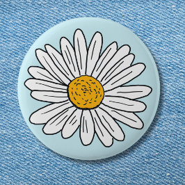 Witte Daisy Bloem Bloemen Doodle Art Ronde Button 5,7 Cm