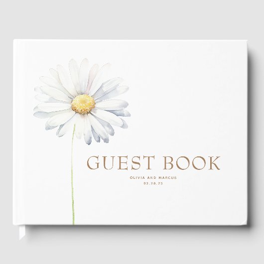 Witte Daisy Bloem Elegante Botanische Bruiloft Gastenboek (Voorkant)