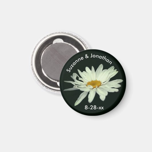 Witte Daisy bloem gepersonaliseerde bruiloft Magneet (Voorkant / Achterkant)