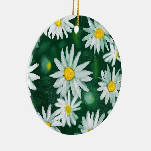 Witte Daisy Bloem Gouache Patroon Keramisch Ornament (Rechts)