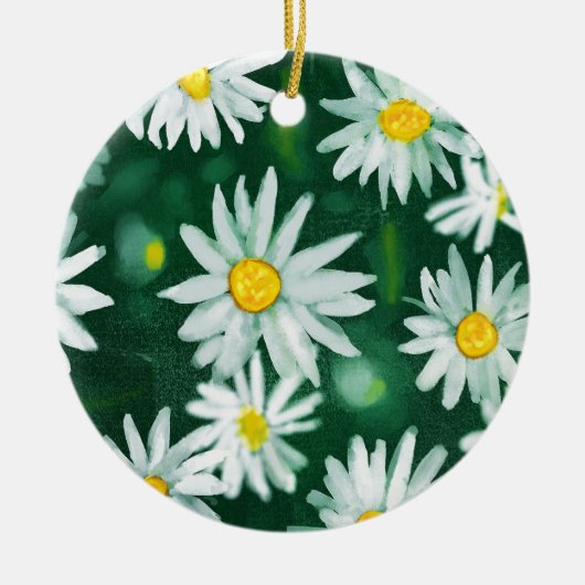 Witte Daisy Bloem Gouache Patroon Keramisch Ornament (Voorkant)