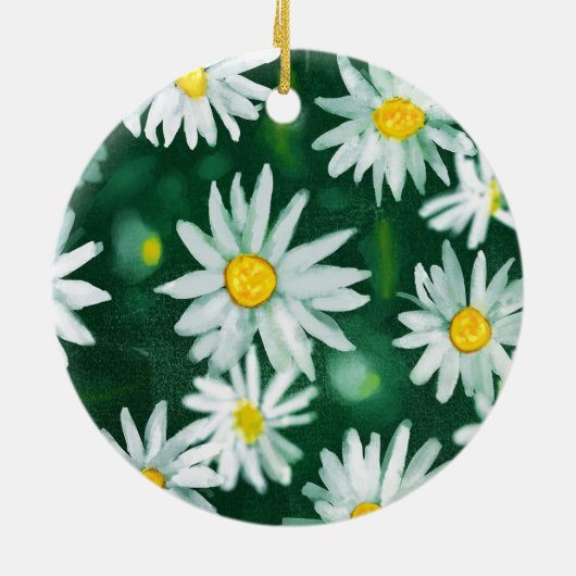 Witte Daisy Bloem Gouache Patroon Keramisch Ornament (Achterkant)