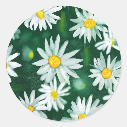 Witte Daisy Bloem Gouache Patroon Ronde Sticker (Voorkant)