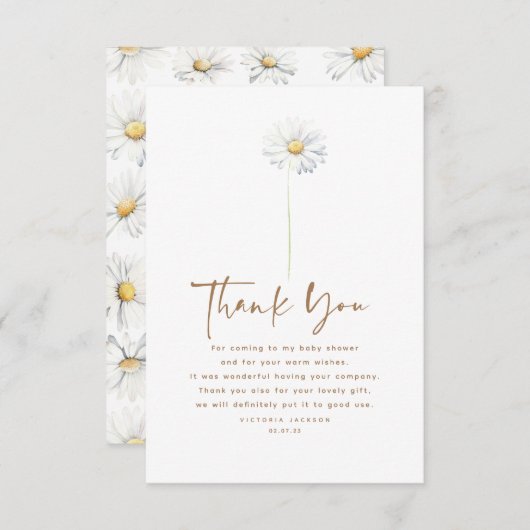Witte Daisy Bloem Leuke Elegante Kleine Dank u Bedankkaart (Voorkant / Achterkant)
