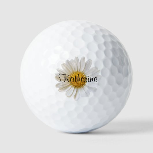 Witte Daisy Bloem met Aangepaste Naam Golfballen (Voorkant)