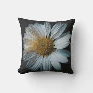 Witte Daisy bloem met druppels water Kussen