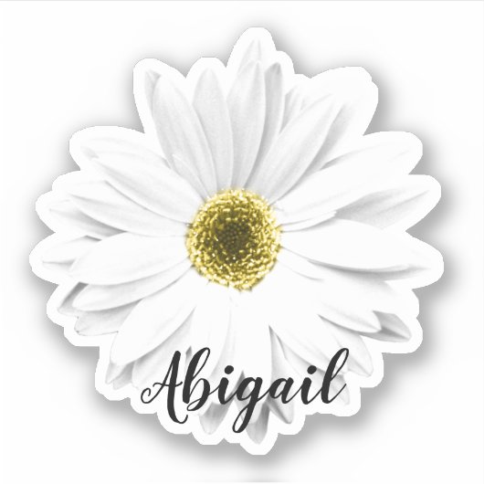 Witte Daisy Bloem Naam Sticker (Voorkant)