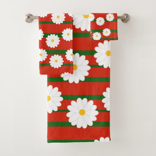 Witte Daisy Bloem rood Vrolijke Kerstvakantie Bad Handdoek (Insitu)