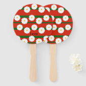 Witte Daisy Bloem rood Vrolijke Kerstvakantie Handwaaier (Voorkant en achterkant)
