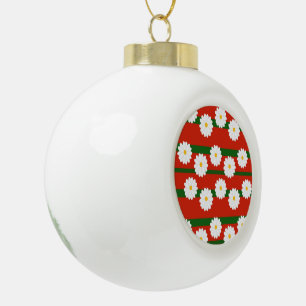 Witte Daisy Bloem rood Vrolijke Kerstvakantie Keramische Bal Ornament