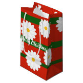 Witte Daisy Bloem rood Vrolijke Kerstvakantie Klein Cadeauzakje (Voorkant Gekanteld)