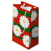 Witte Daisy Bloem rood Vrolijke Kerstvakantie Klein Cadeauzakje (Achterkant Gekanteld)