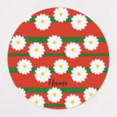 Witte Daisy Bloem rood Vrolijke Kerstvakantie Labels (Design 2)